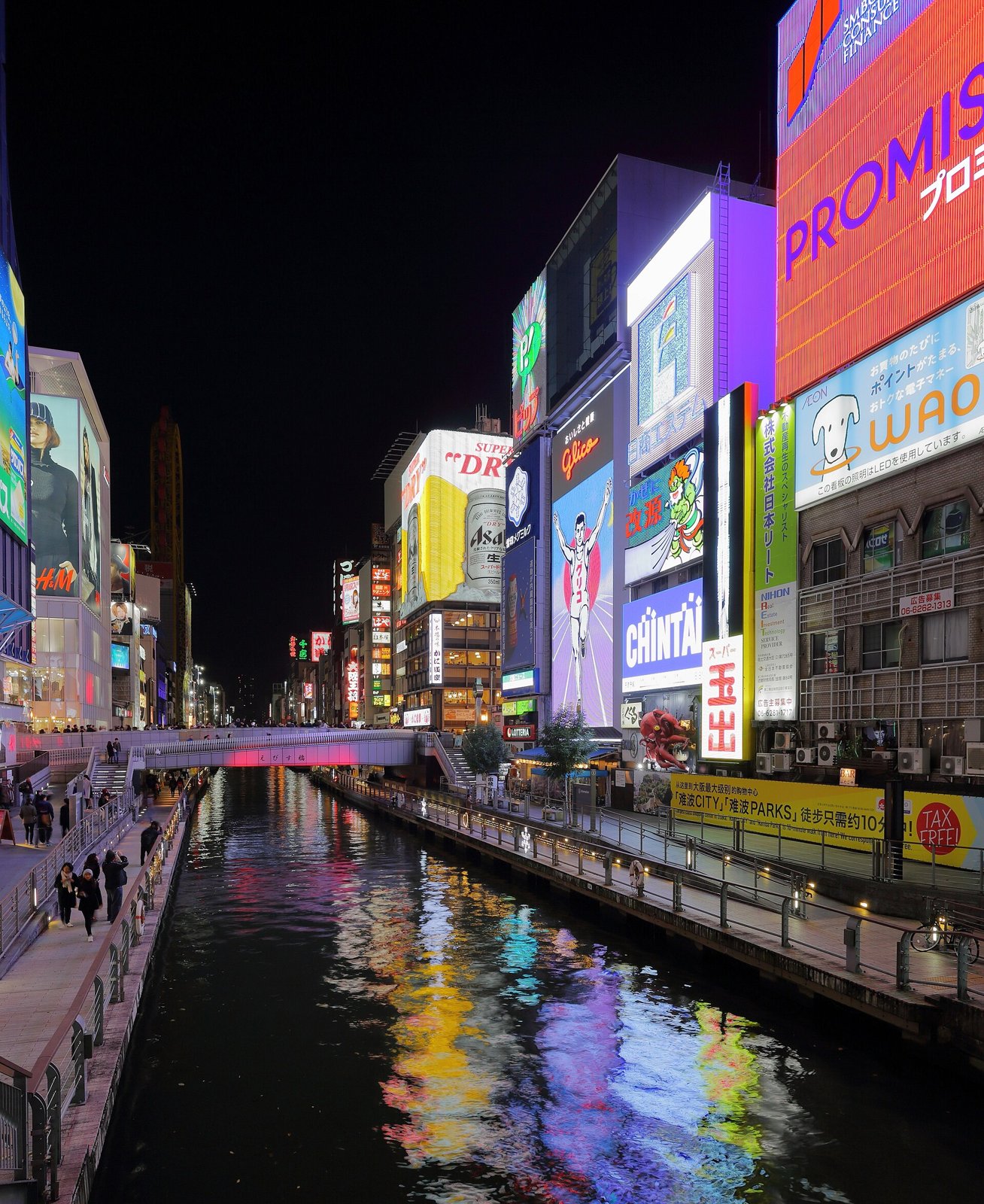 Leuchtreklamen am Kanal von Dotonbori bei Nacht
