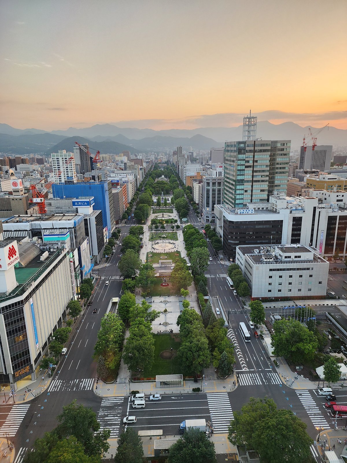 Blick vom Fernsehturm entlang des Odori-Parks in Sapporo